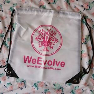 White and Pink Backpack with Drawstring Closure